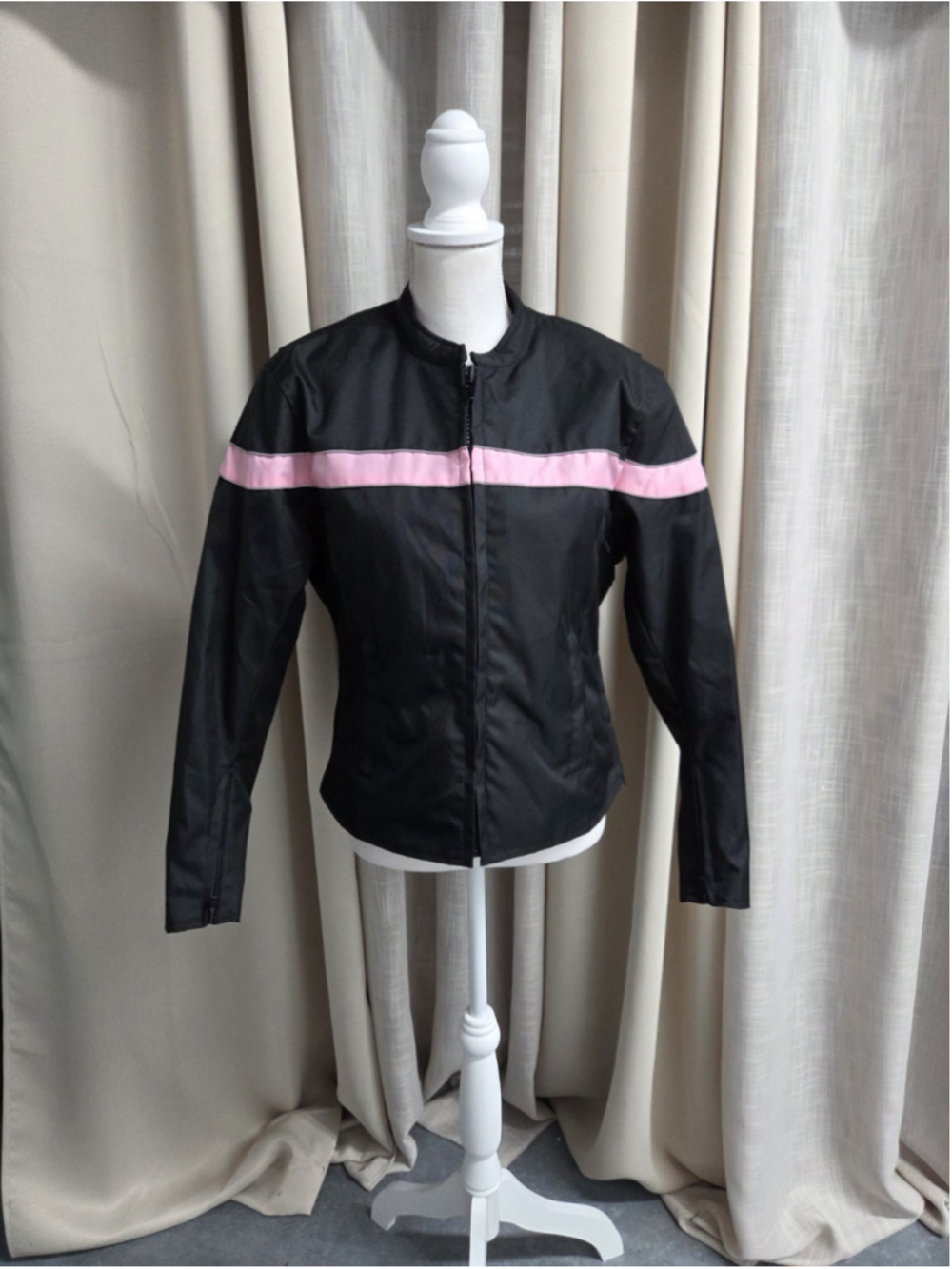House of Leather Women's Black Pink Striped Motorcycle Riding Jacket Size S
